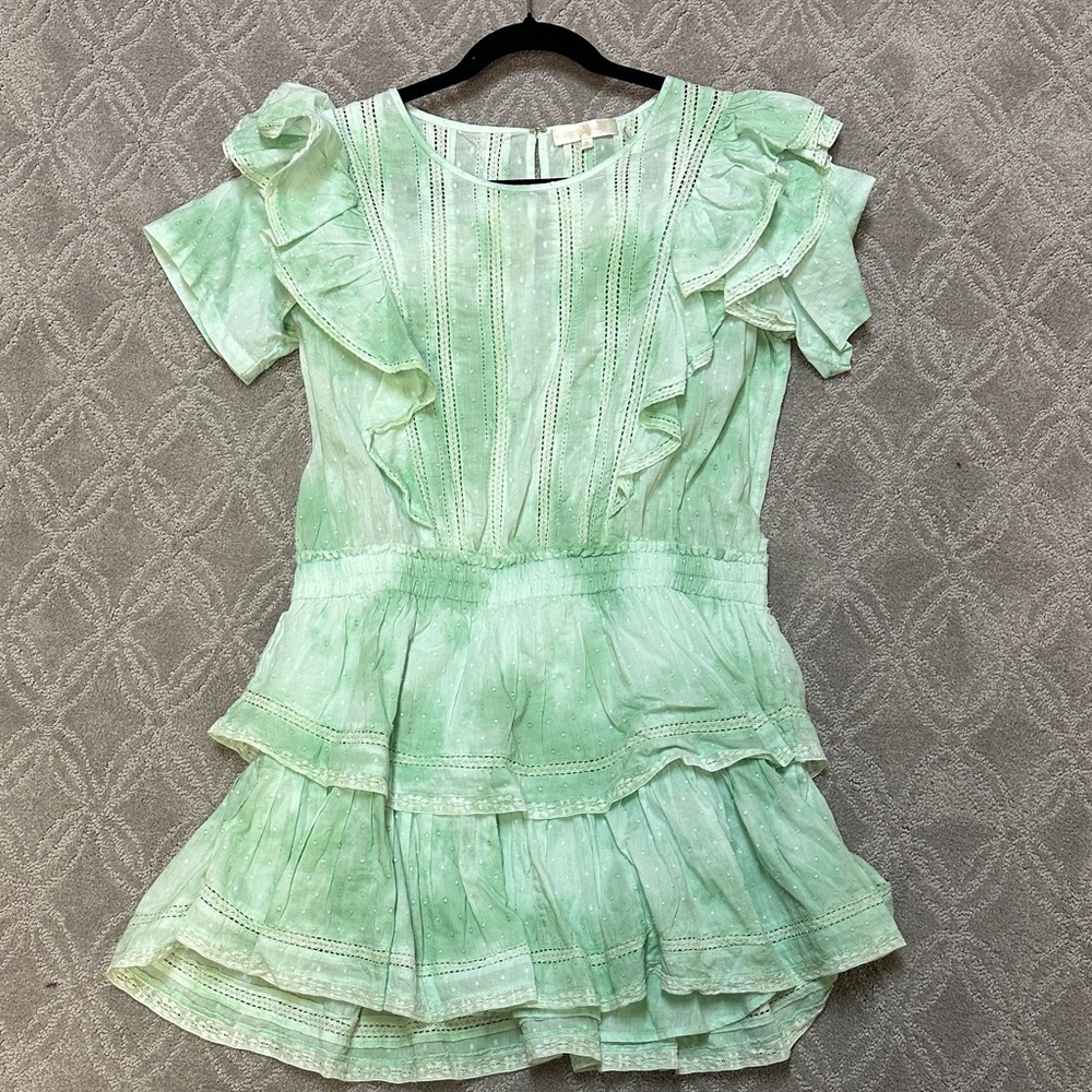 Loveshackfancy Green Ruffled Mini Dress. XL.